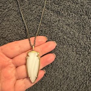 Kendra Scott necklace bronze metal white milky arrowhead shaped stone, Like New